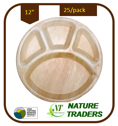 Palm/Areca leaf Round standard Plates (12") with 4 partitions