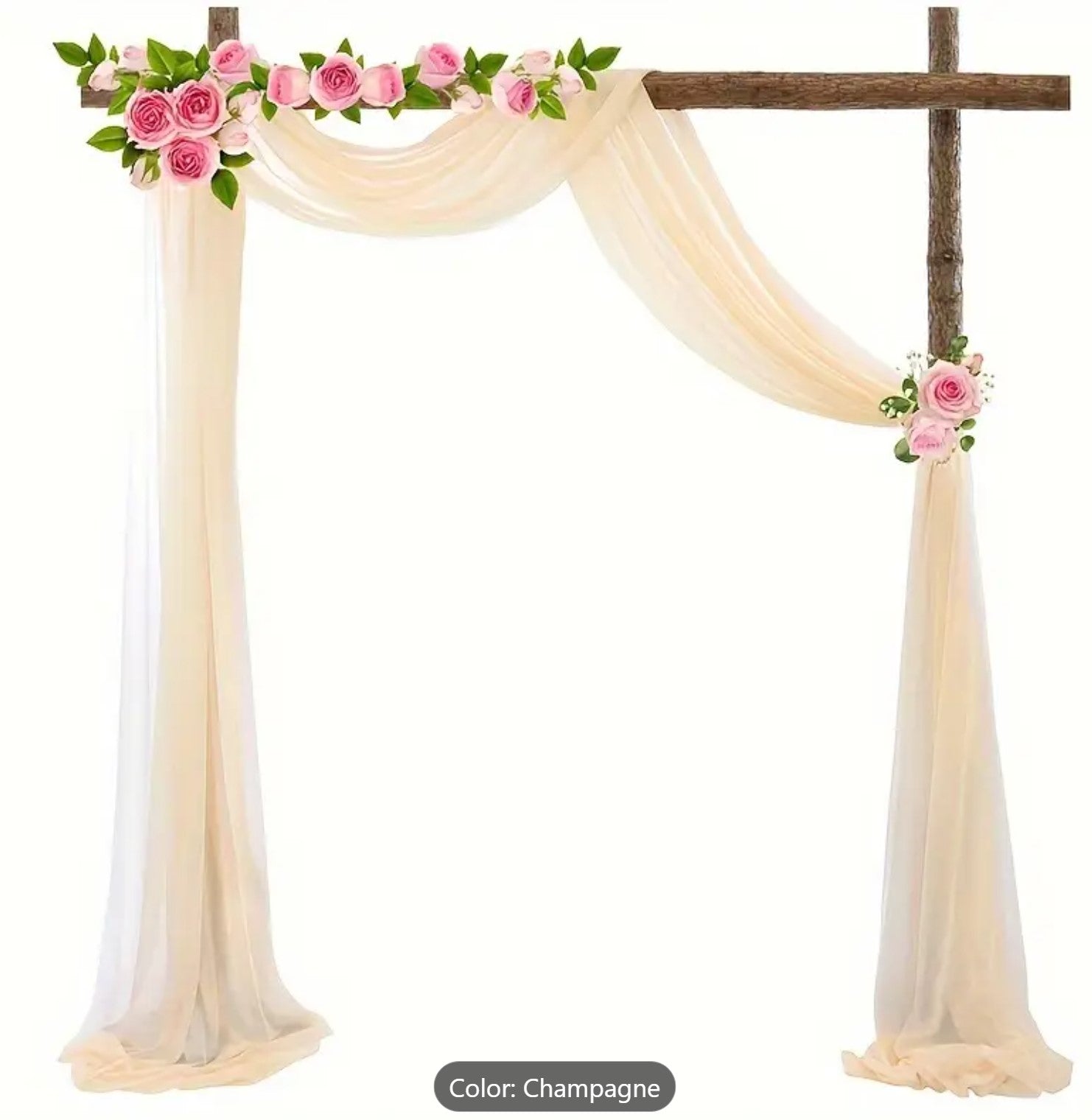 Beige Sheer Fabric Drapes Backdrop Curtain